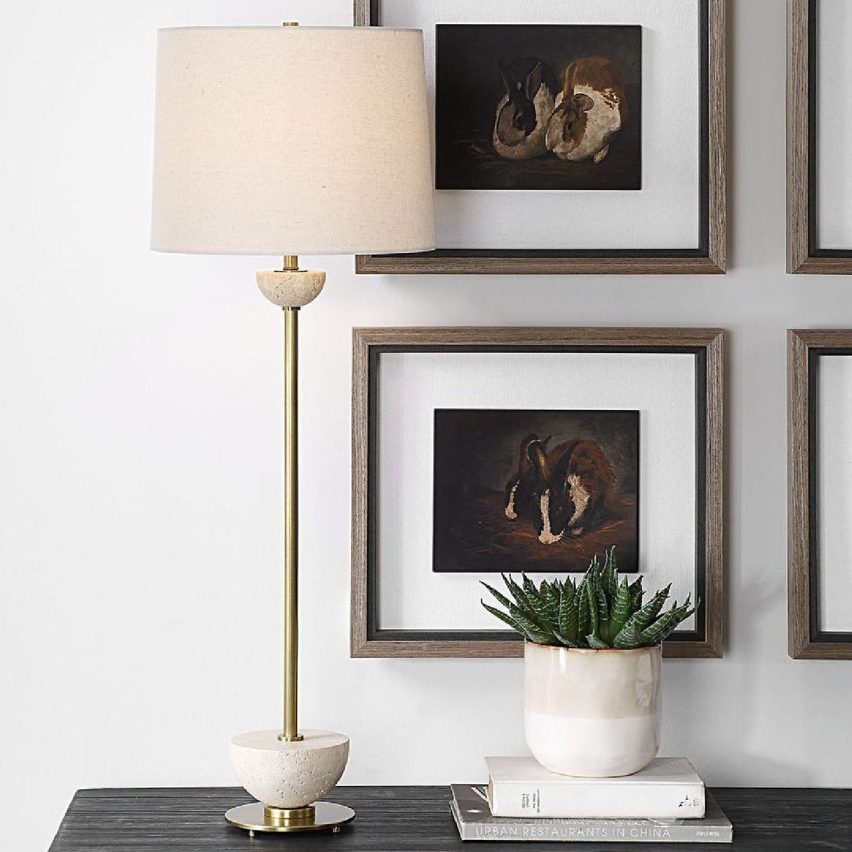 Travertine Accented Buffet Lamp by Uttermost Hemisphere, alternate view 2
