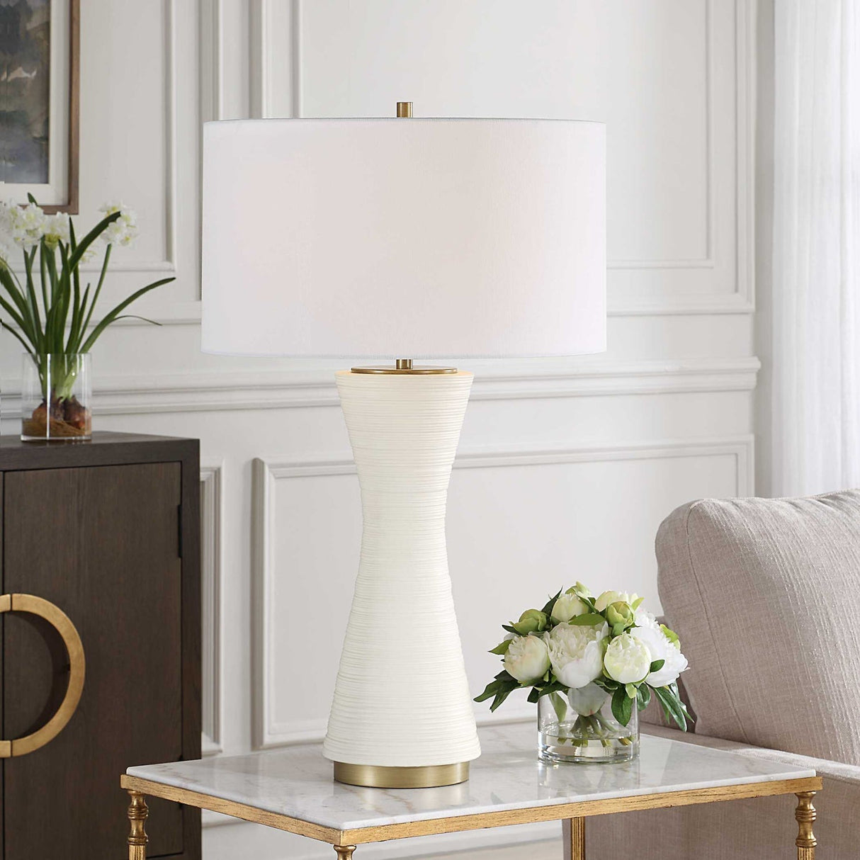 White Ceramic Table Lamp by Uttermost Ridgeline, alternate view 2