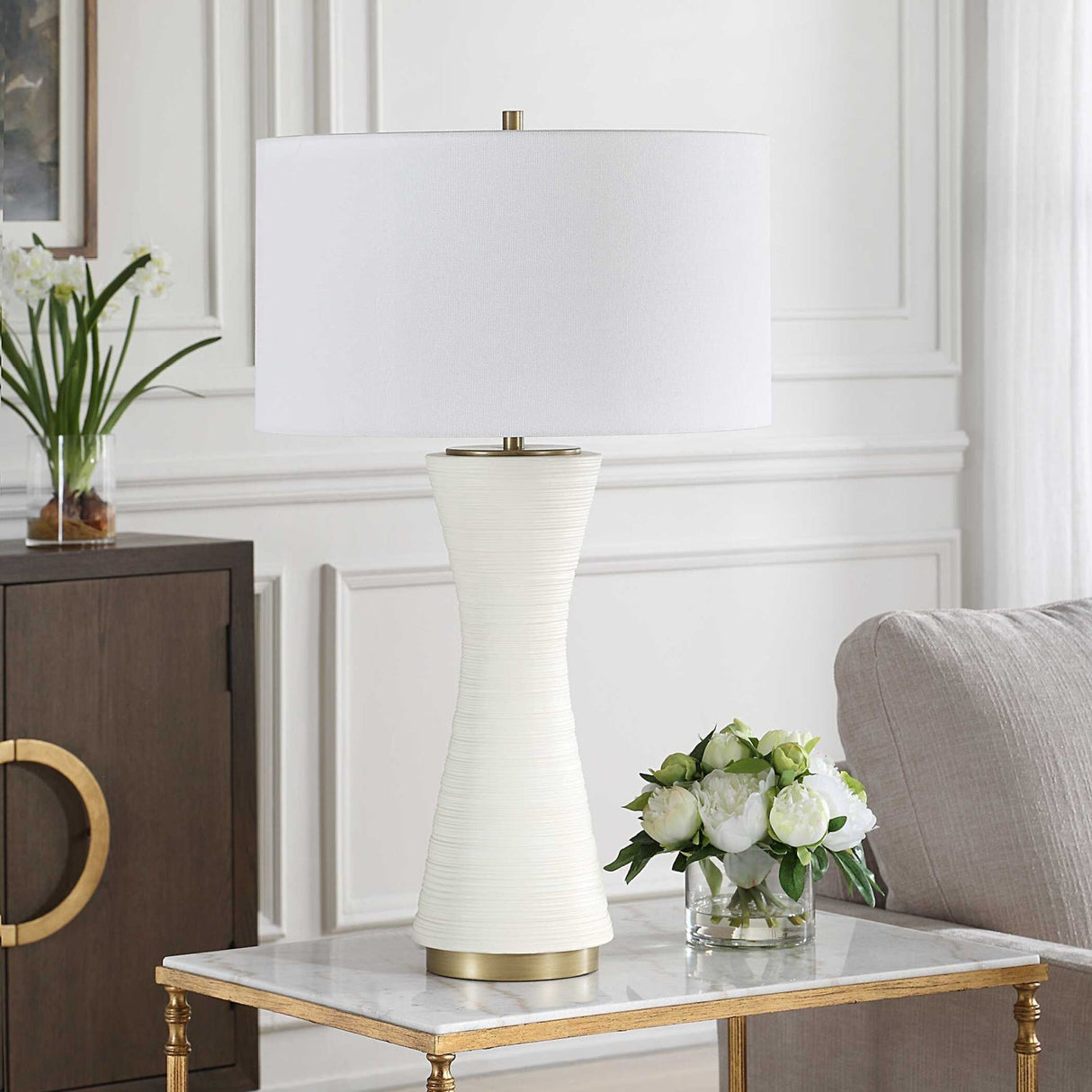 White Ceramic Table Lamp by Uttermost Ridgeline, alternate view 6