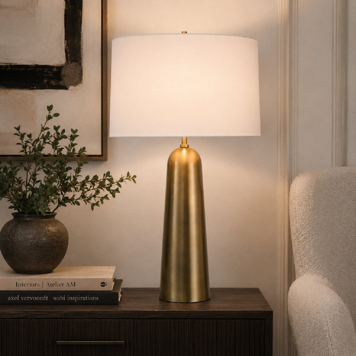 Modern European furniture - Antique Brass Cylindrical Table Lamp - www.oroa.com