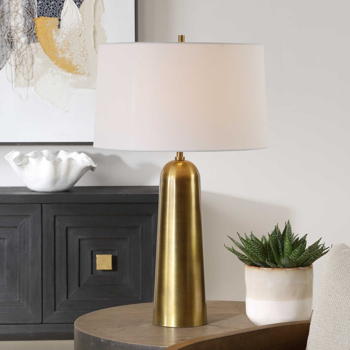 Modern European furniture - Antique Brass Cylindrical Table Lamp - www.oroa.com