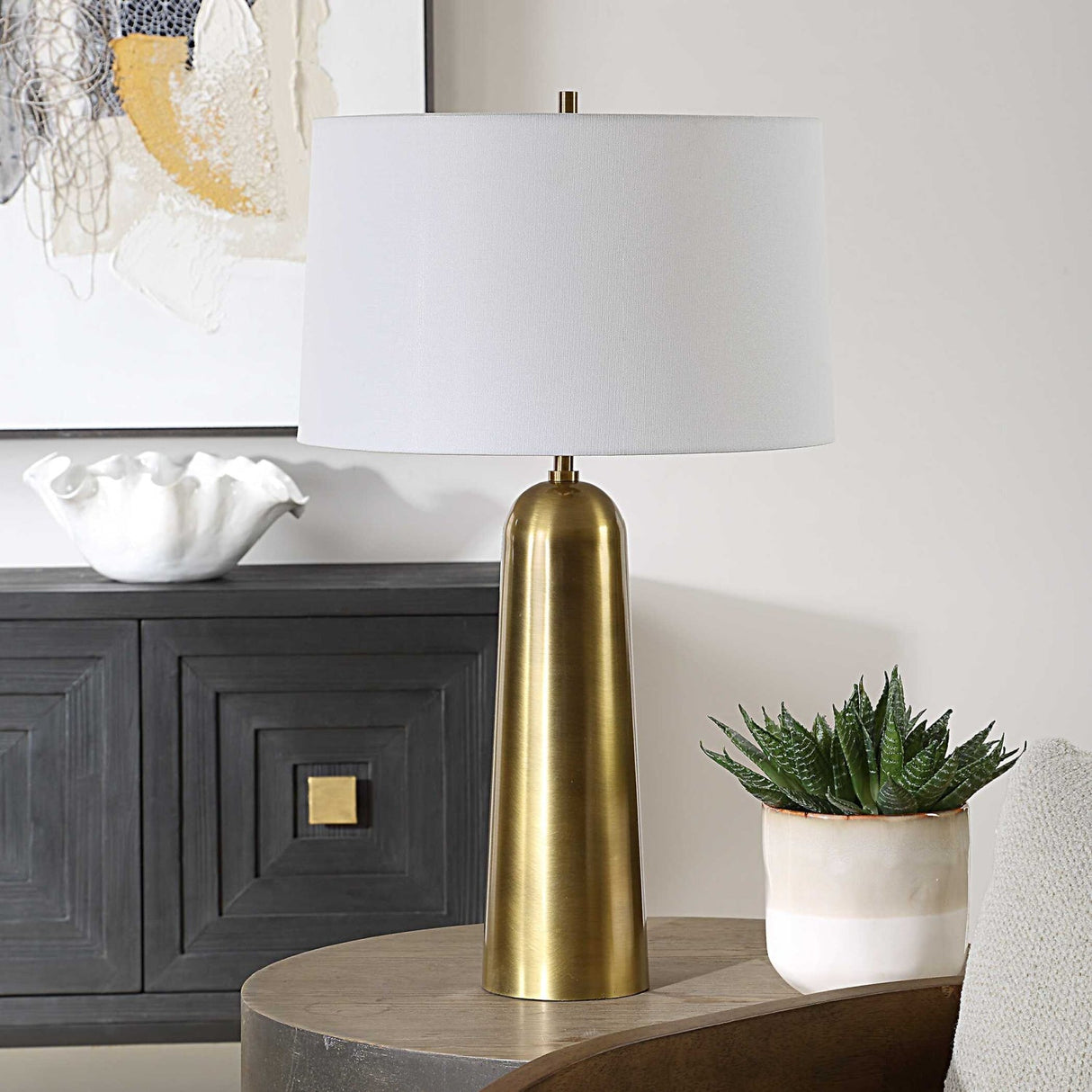 Modern European furniture - Antique Brass Cylindrical Table Lamp - www.oroa.com