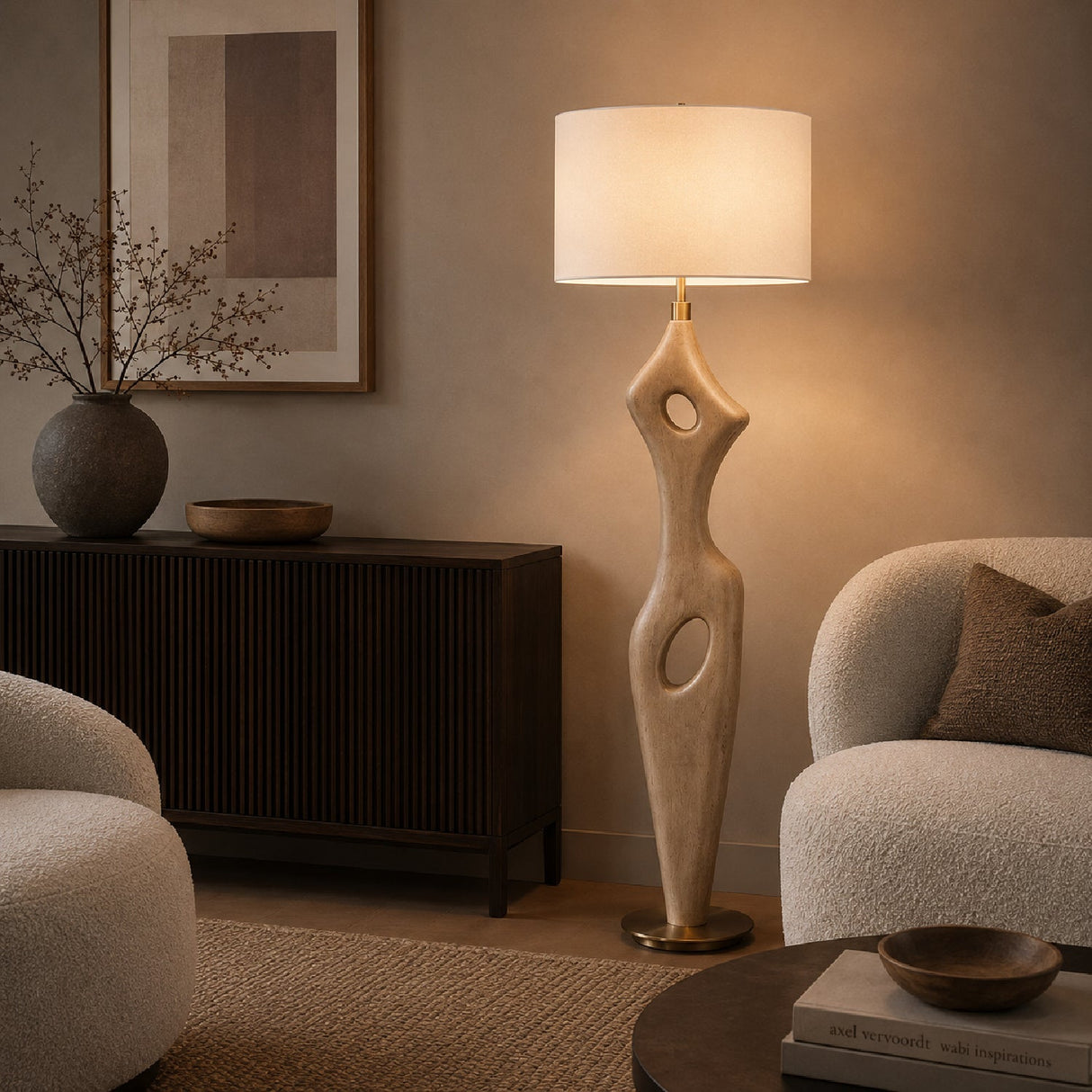 Modern European furniture - Abstract Carved Wood Floor Lamp - www.oroa.com