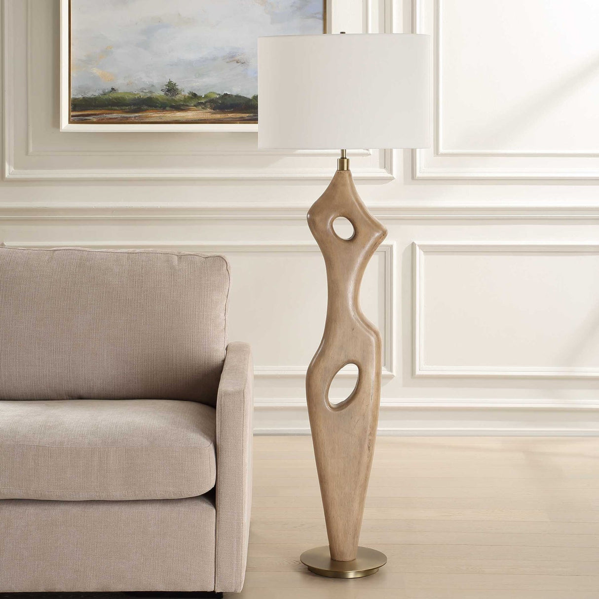 Modern European furniture - Abstract Carved Wood Floor Lamp - www.oroa.com