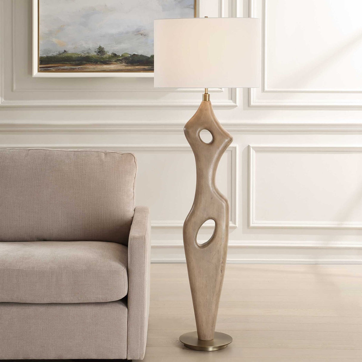 Modern European furniture - Abstract Carved Wood Floor Lamp - www.oroa.com