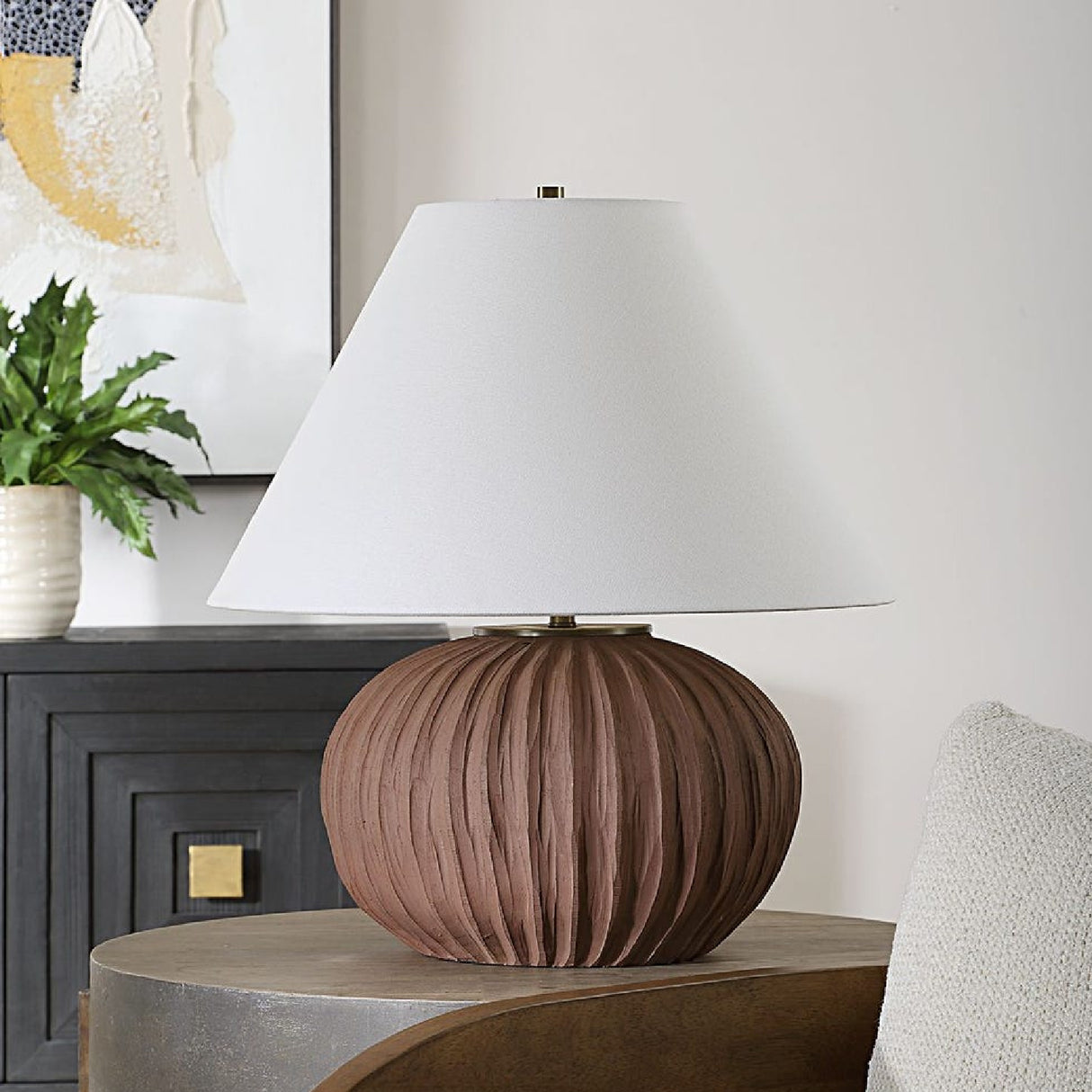 Channeled Brown Porcelain Table Lamp by Uttermost Keoghan, alternate view 8