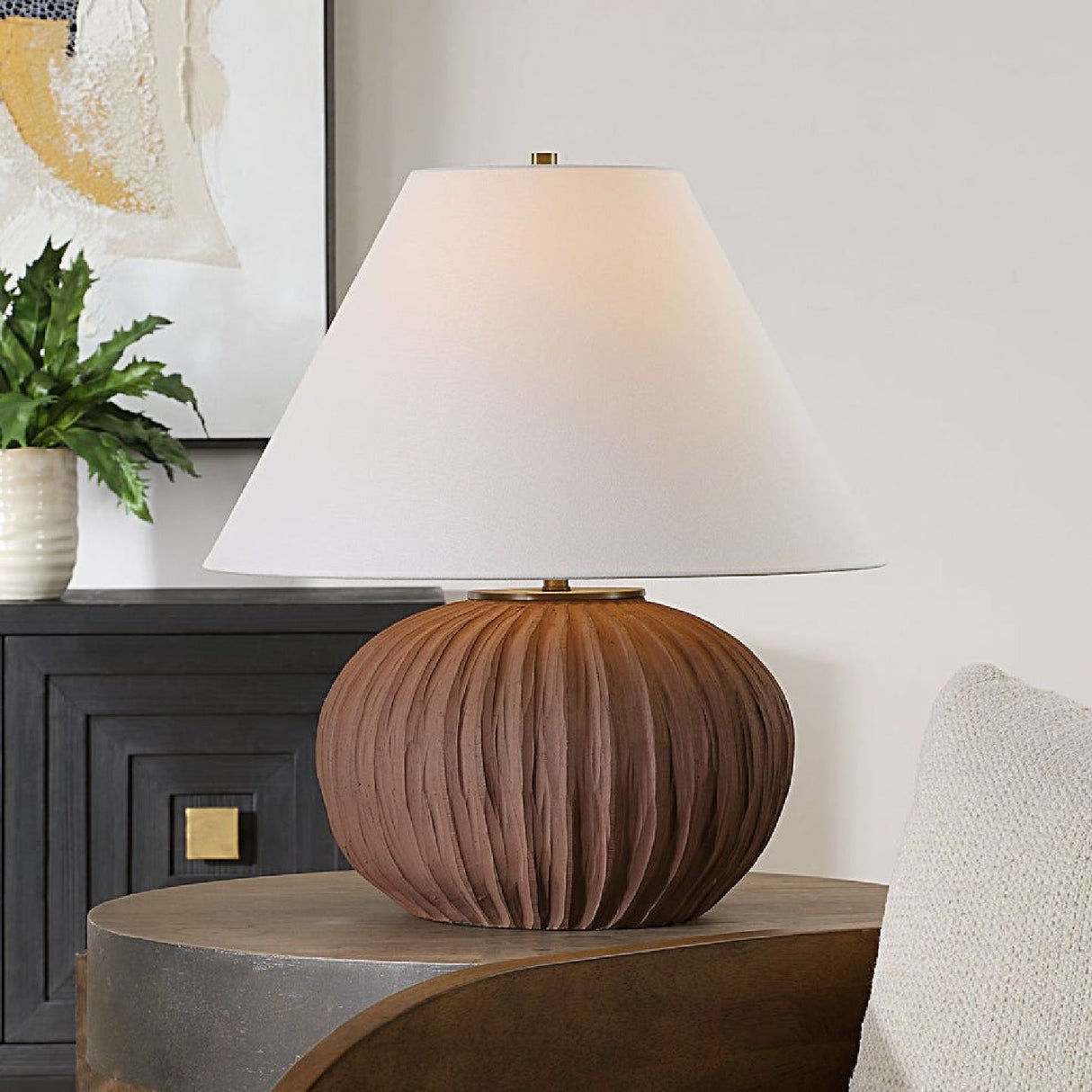 Channeled Brown Porcelain Table Lamp by Uttermost Keoghan, alternate view 2