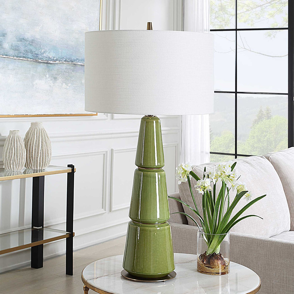 Stacked Green Ceramic Table Lamp by Uttermost Mendell, alternate view 7