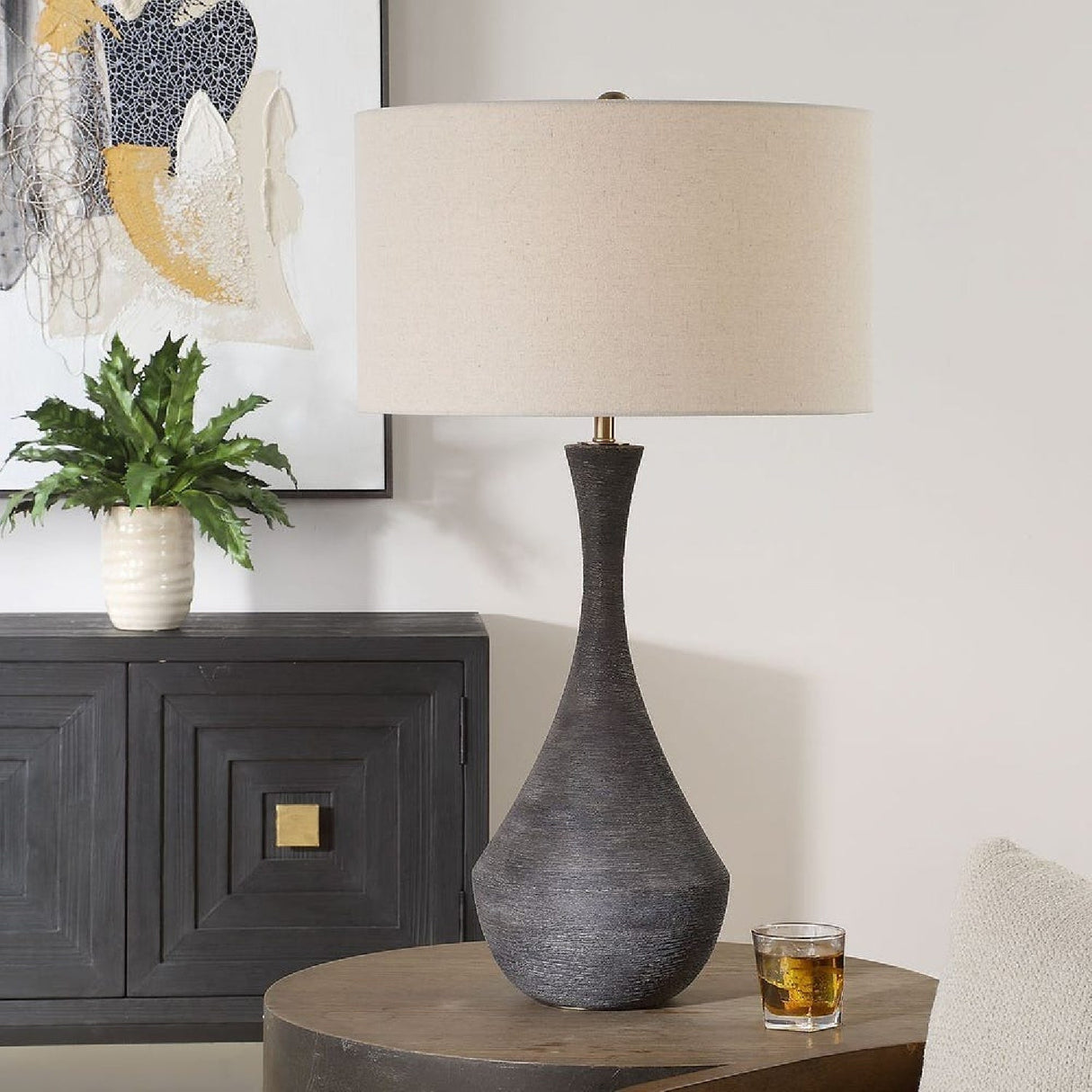 Modern European furniture - Black Textured Ceramic Table Lamp by Uttermost Helston - www.oroa.com