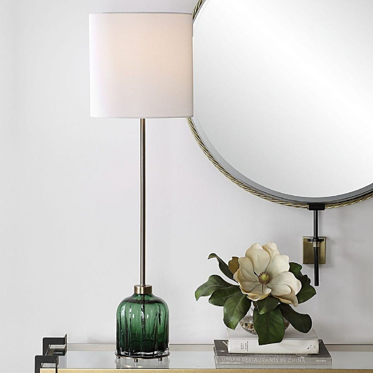 Fluted Green Glass Buffet Lamp by Uttermost Lois, alternate view 7