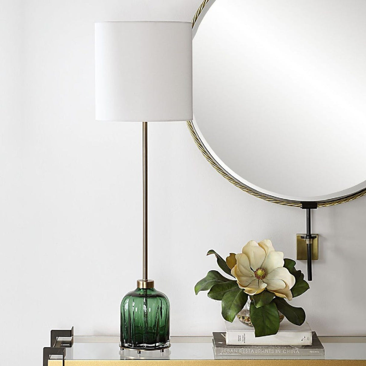 Fluted Green Glass Buffet Lamp by Uttermost Lois, alternate view 2
