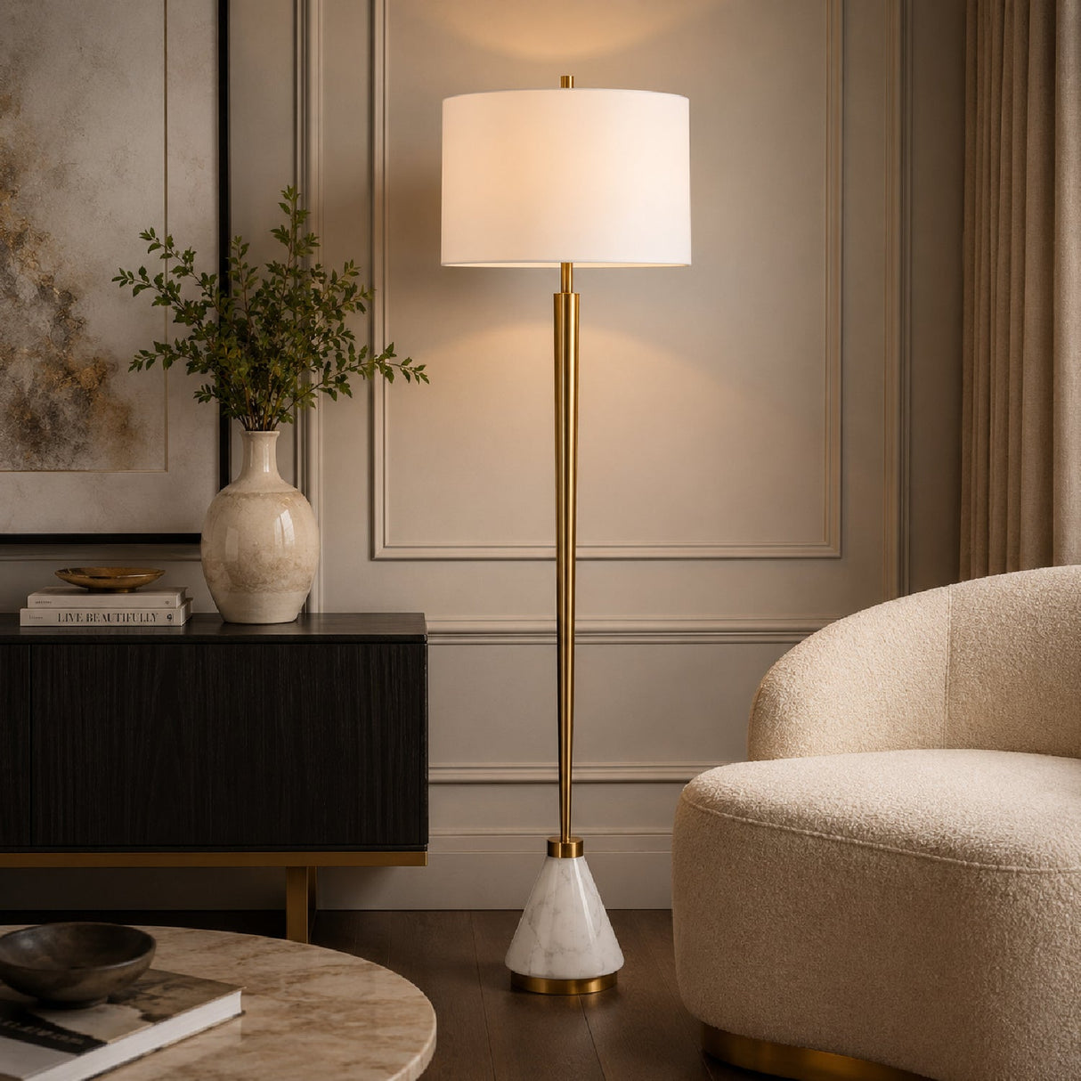 Modern European furniture - Tapered Brass Floor Lamp - www.oroa.com