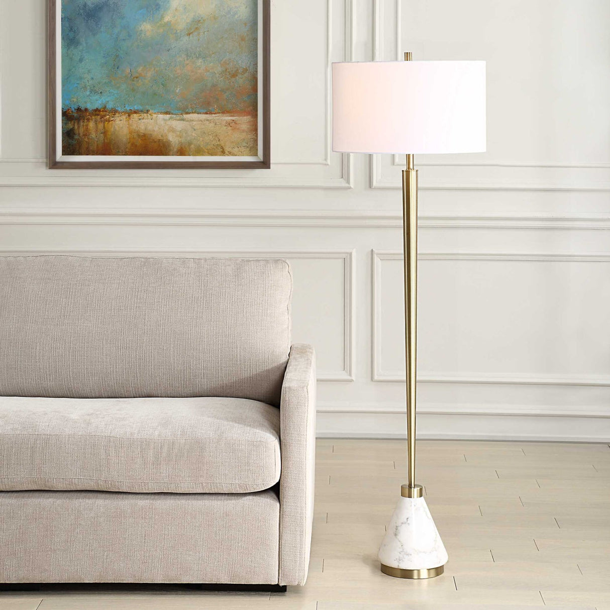 Modern European furniture - Tapered Brass Floor Lamp - www.oroa.com