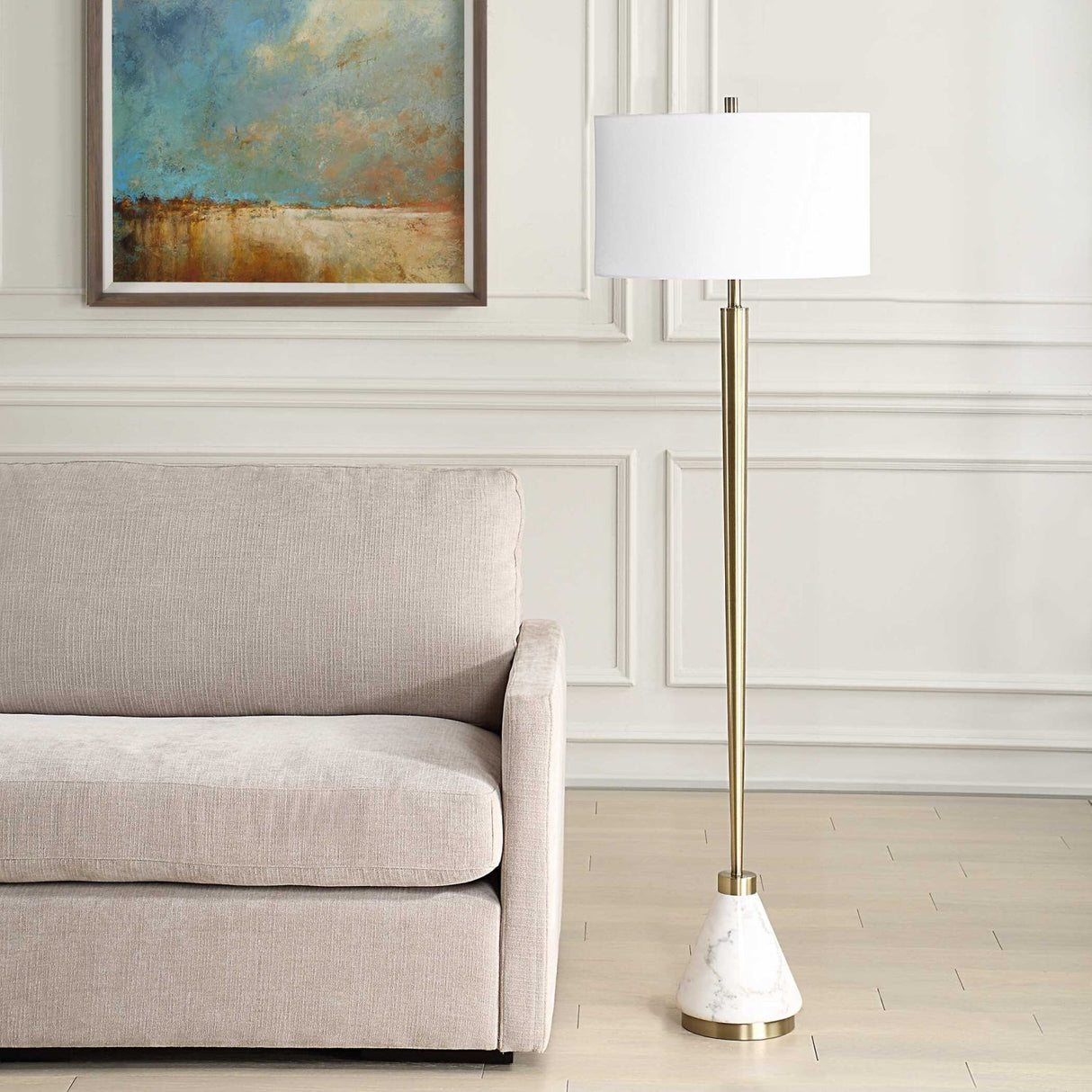 Modern European furniture - Tapered Brass Floor Lamp - www.oroa.com