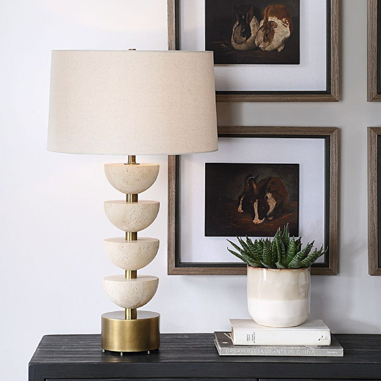 Stacked Travertine Table Lamp by Uttermost Hemisphere, alternate view 2