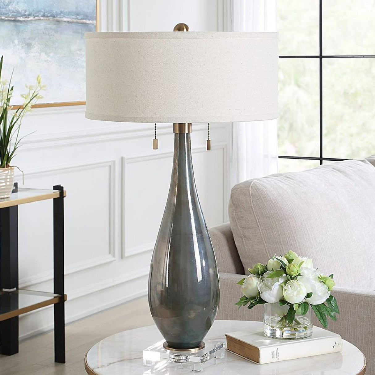 Glass Base Linen Table Lamp | Uttermost Cardoni - www.oroa.com