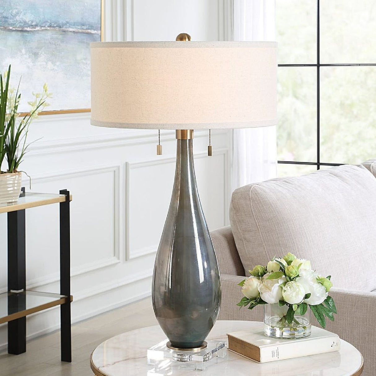 Glass Base Linen Table Lamp | Uttermost Cardoni - www.oroa.com