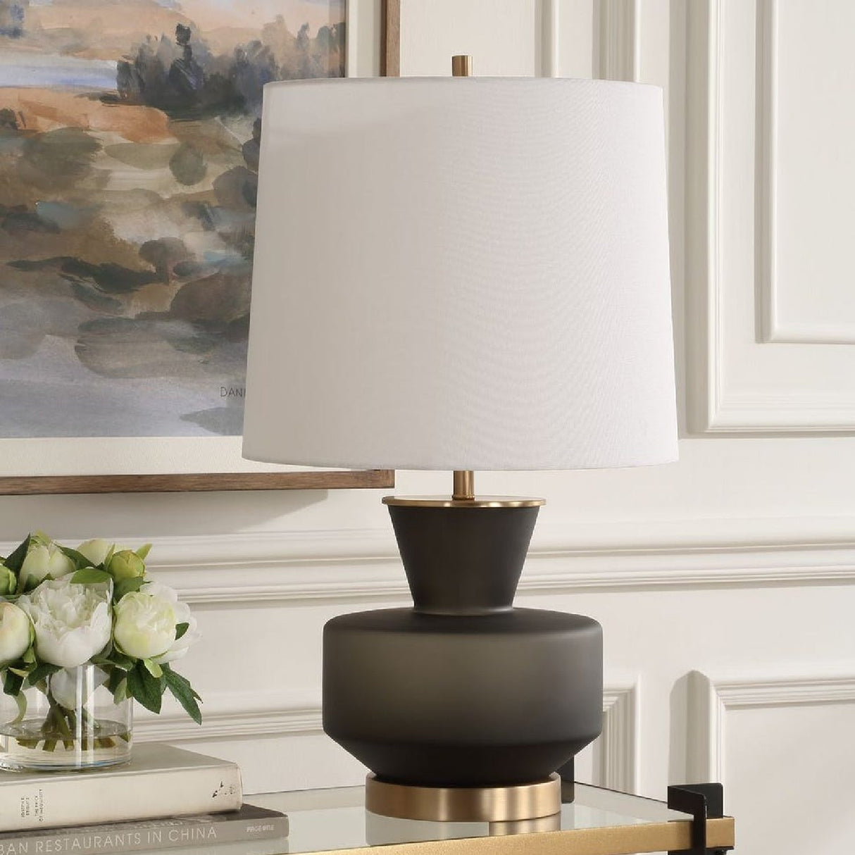 Mid-Century Modern Glass Table Lamp by Uttermost Trentino, alternate view 7
