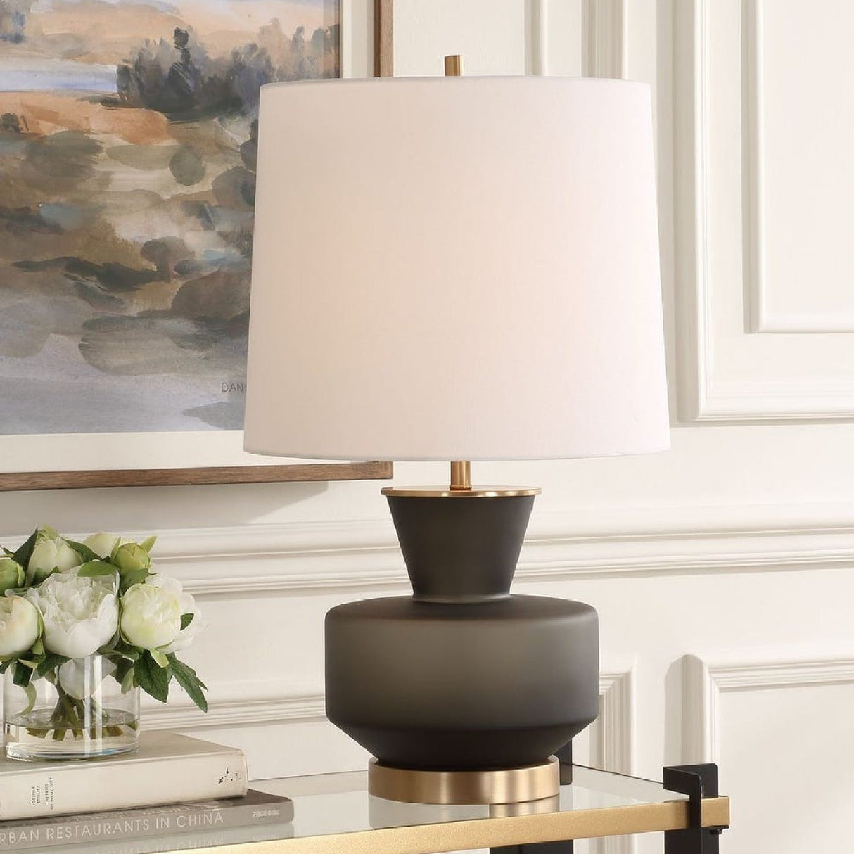 Mid-Century Modern Glass Table Lamp by Uttermost Trentino, alternate view 2