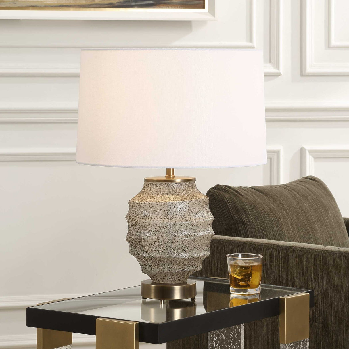 Brown Ribbed Glass Table Lamp by Uttermost Acosta, alternate view 2