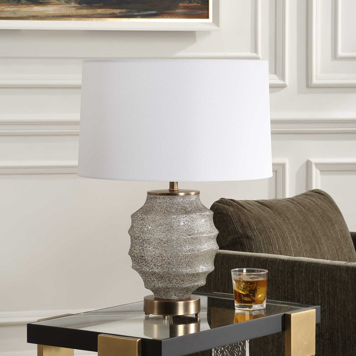 Brown Ribbed Glass Table Lamp by Uttermost Acosta, alternate view 7