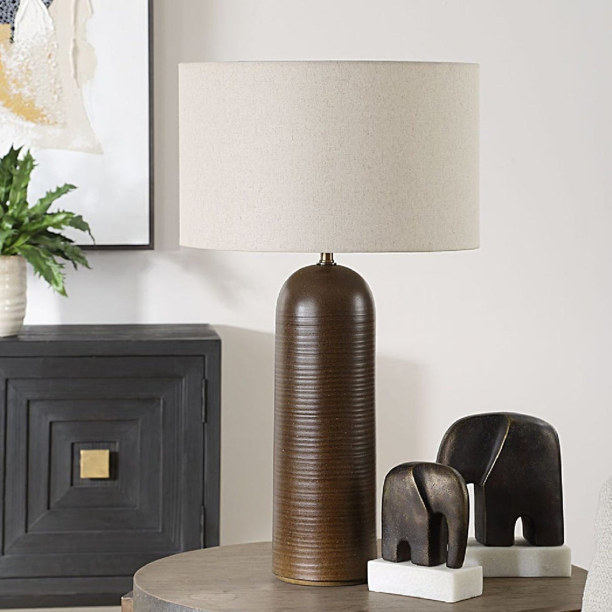 Modern European furniture - Ridged Brown Ceramic Table Lamp by Uttermost Trexler - www.oroa.com