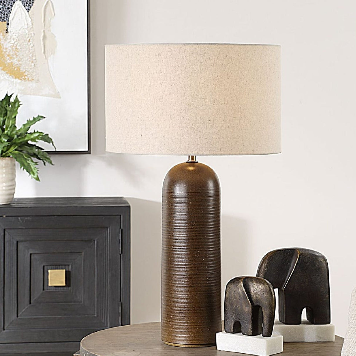 Modern European furniture - Ridged Brown Ceramic Table Lamp by Uttermost Trexler - www.oroa.com