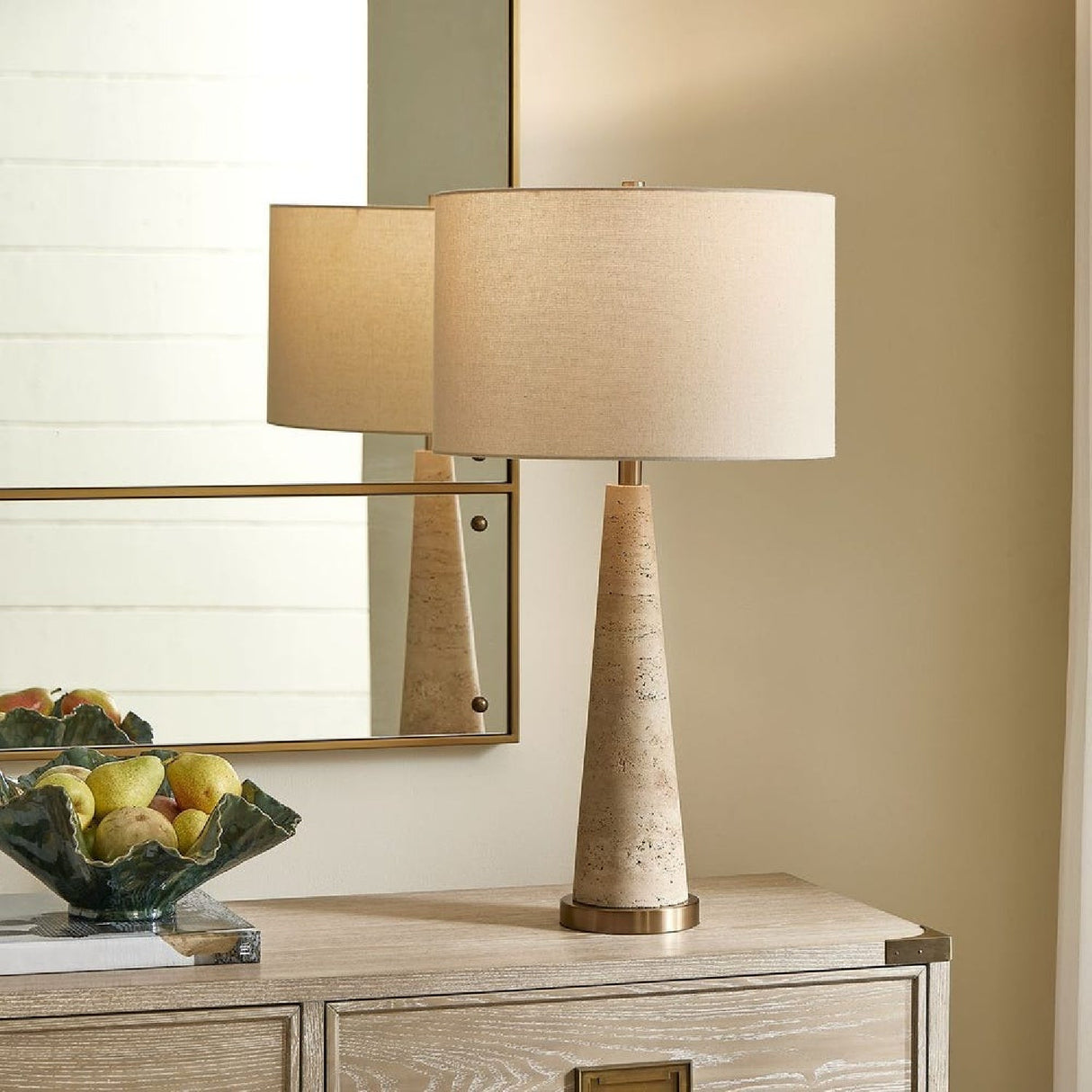 Modern European furniture - Tapered Beige Travertine Table Lamp by Uttermost Perkins - www.oroa.com