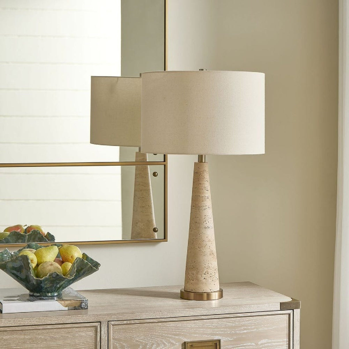 Modern European furniture - Tapered Beige Travertine Table Lamp by Uttermost Perkins - www.oroa.com