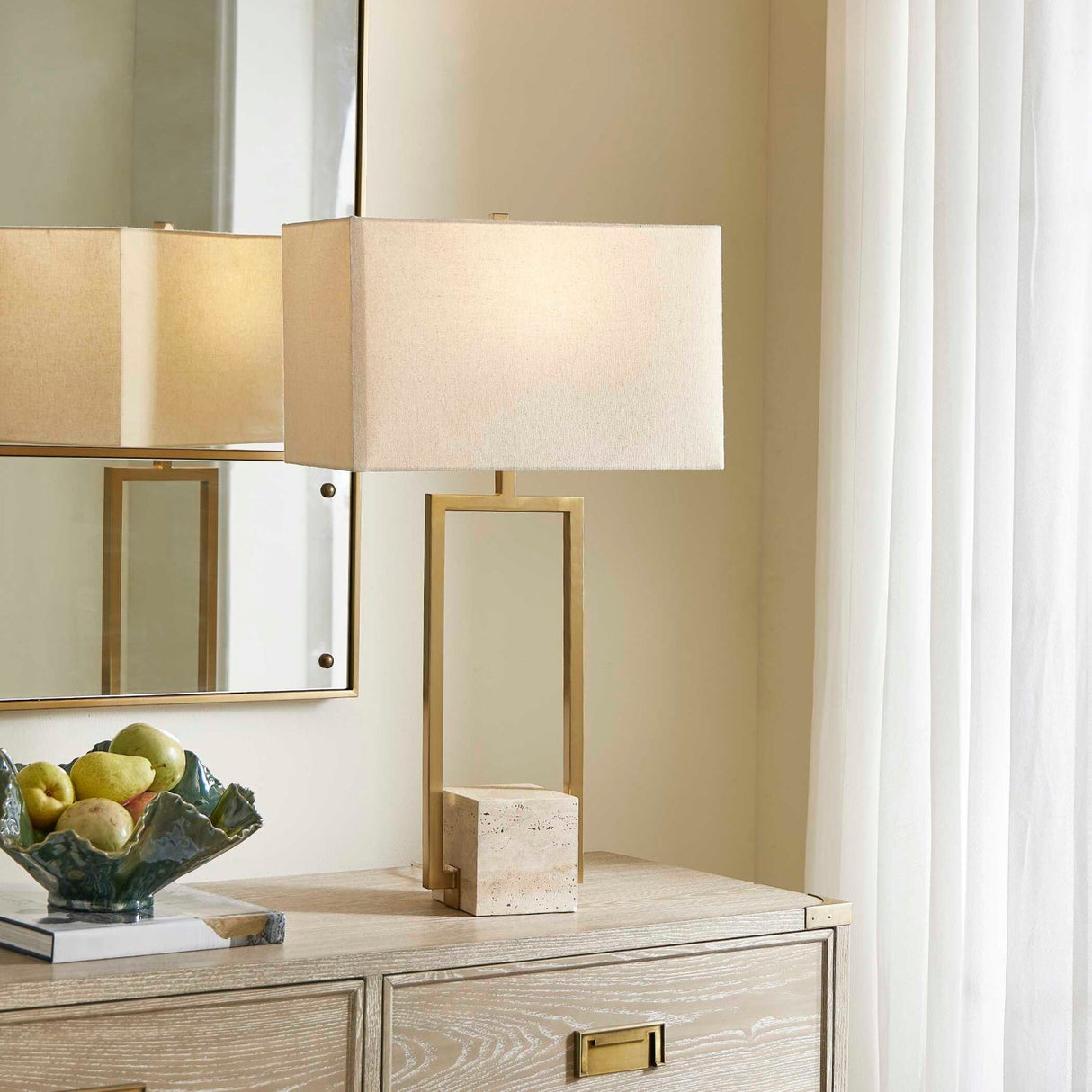 Modern European furniture - Gold Framed Travertine Table Lamp - www.oroa.com