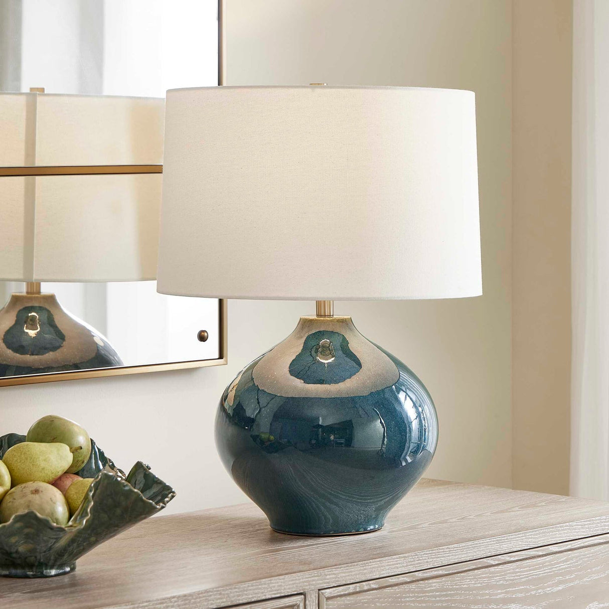 Modern European furniture - Mottled Blue Ceramic Table Lamp - www.oroa.com