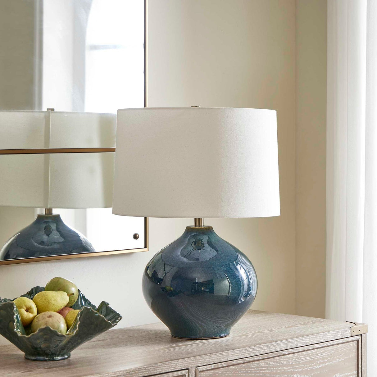 Modern European furniture - Mottled Blue Ceramic Table Lamp - www.oroa.com