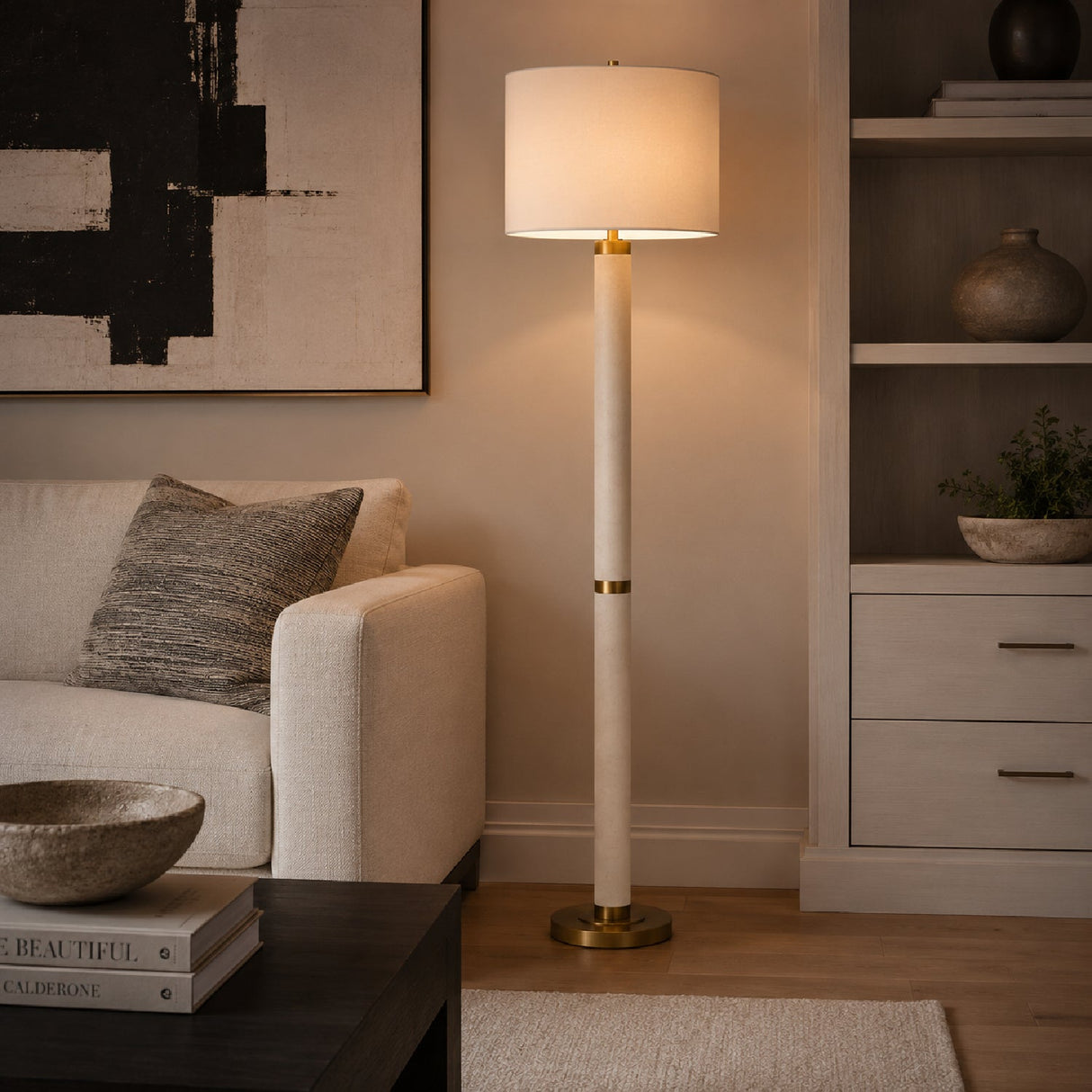 Modern European furniture - White Shagreen Look Floor Lamp - www.oroa.com