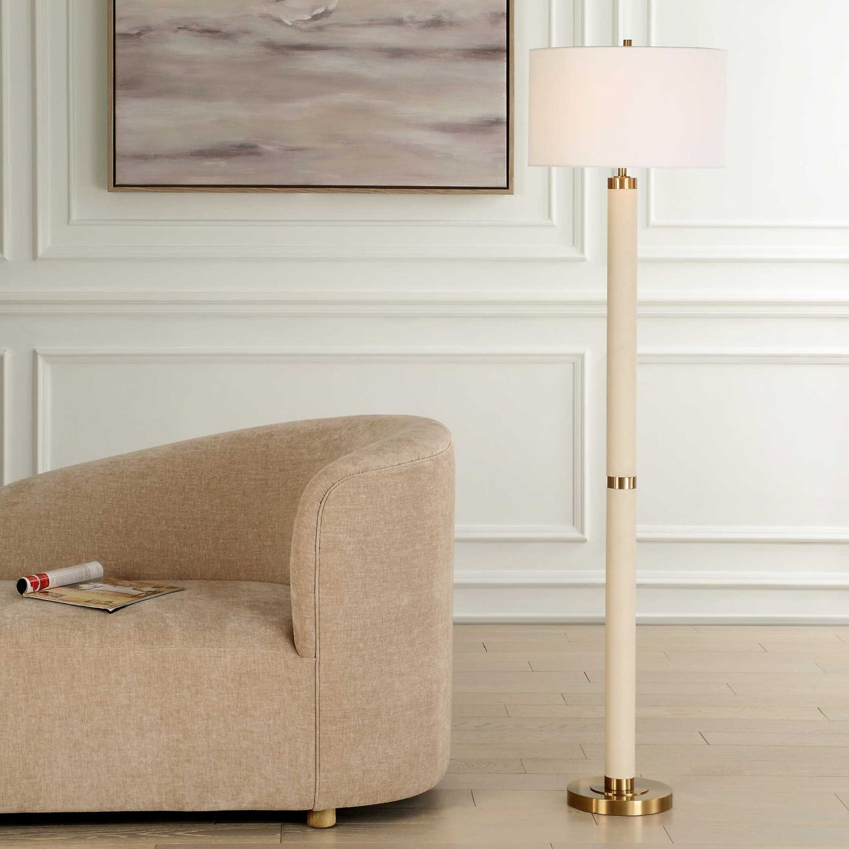 Modern European furniture - White Shagreen Look Floor Lamp - www.oroa.com