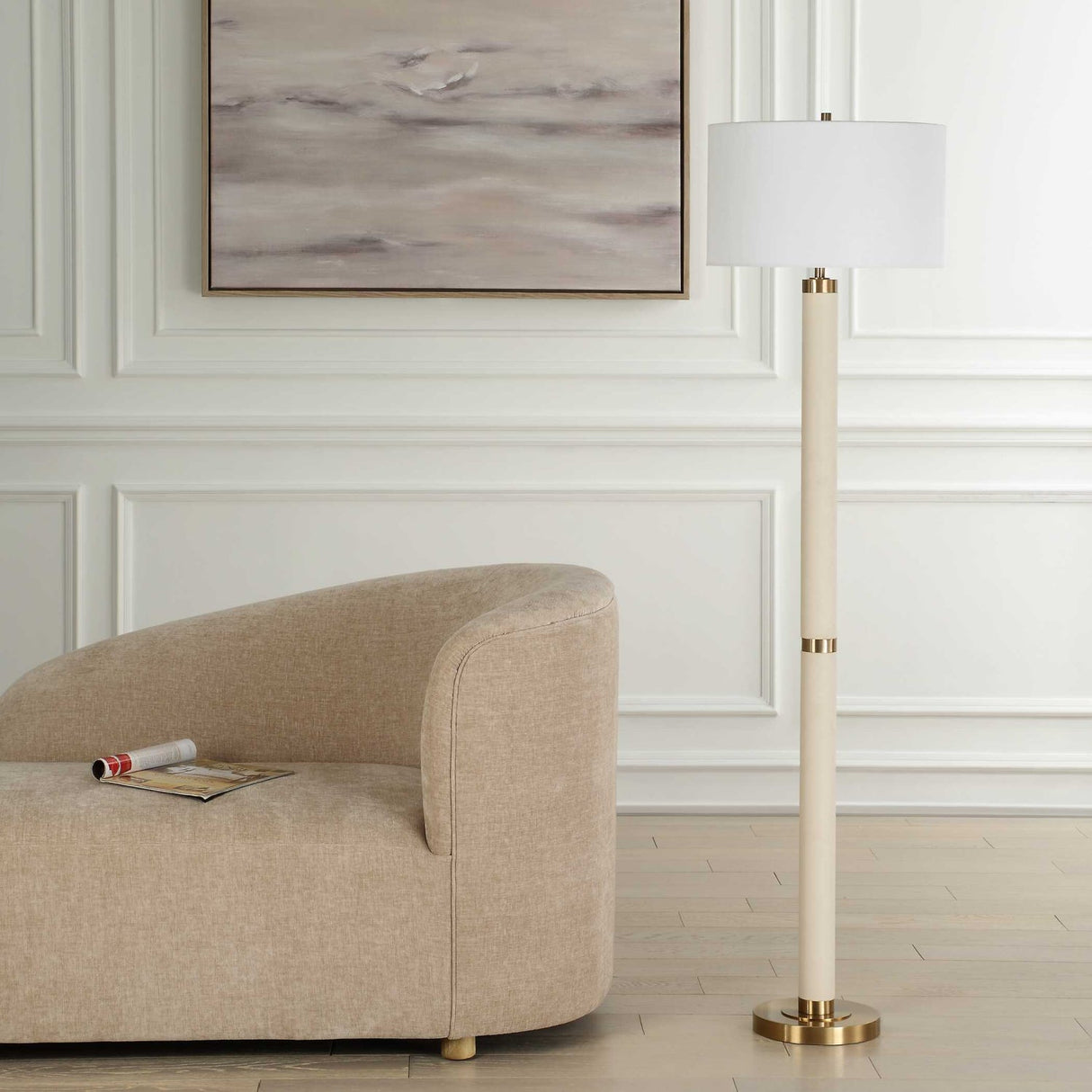 Modern European furniture - White Shagreen Look Floor Lamp - www.oroa.com