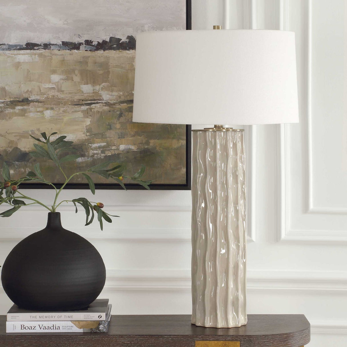 Modern European furniture - Taupe Ceramic Ridged Table Lamp by Uttermost Panili - www.oroa.com