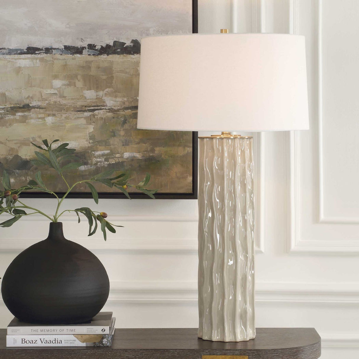 Modern European furniture - Taupe Ceramic Ridged Table Lamp by Uttermost Panili - www.oroa.com