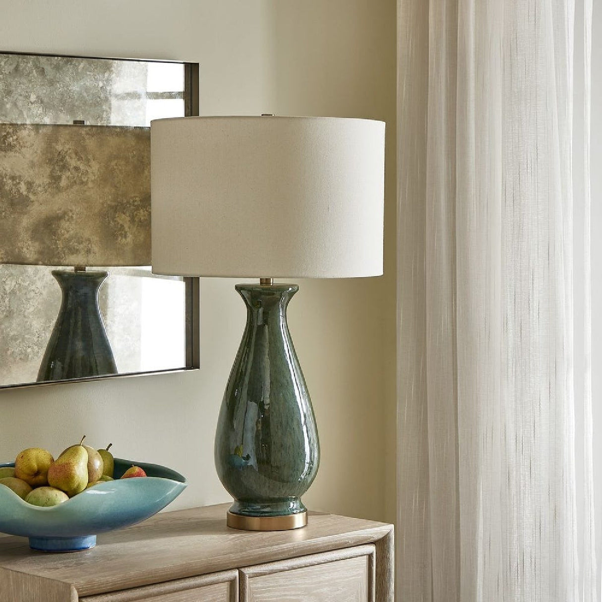 Modern European furniture - Glossy Green Ceramic Table Lamp by Uttermost Colestin - www.oroa.com
