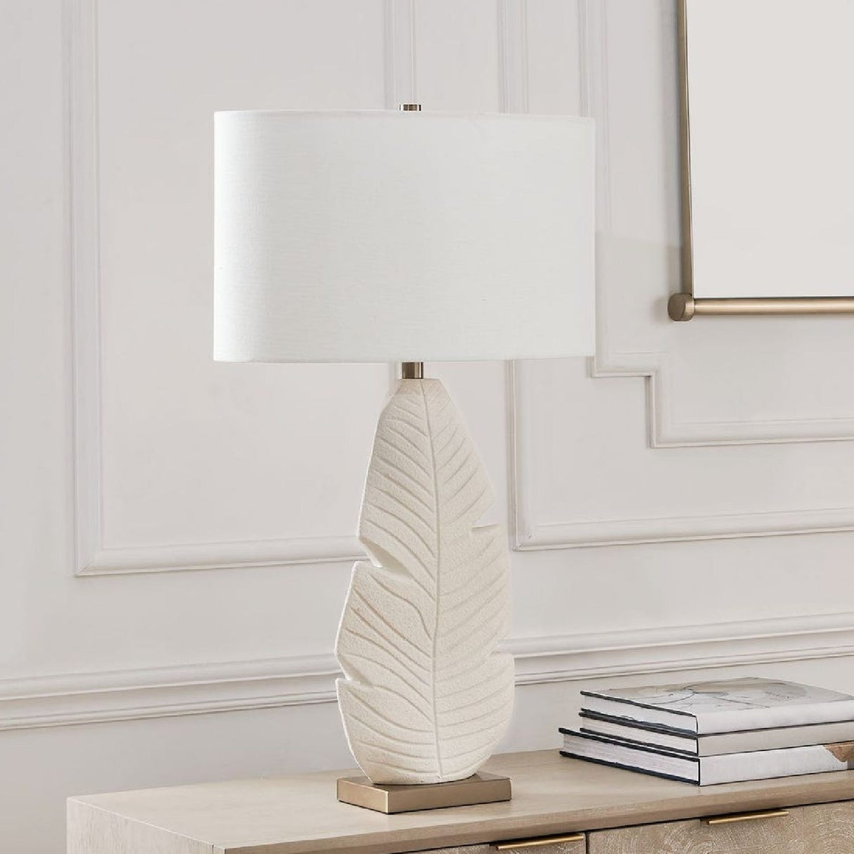 Modern European furniture - Matte White Ceramic Table Lamp by Uttermost Palm Leaf - www.oroa.com