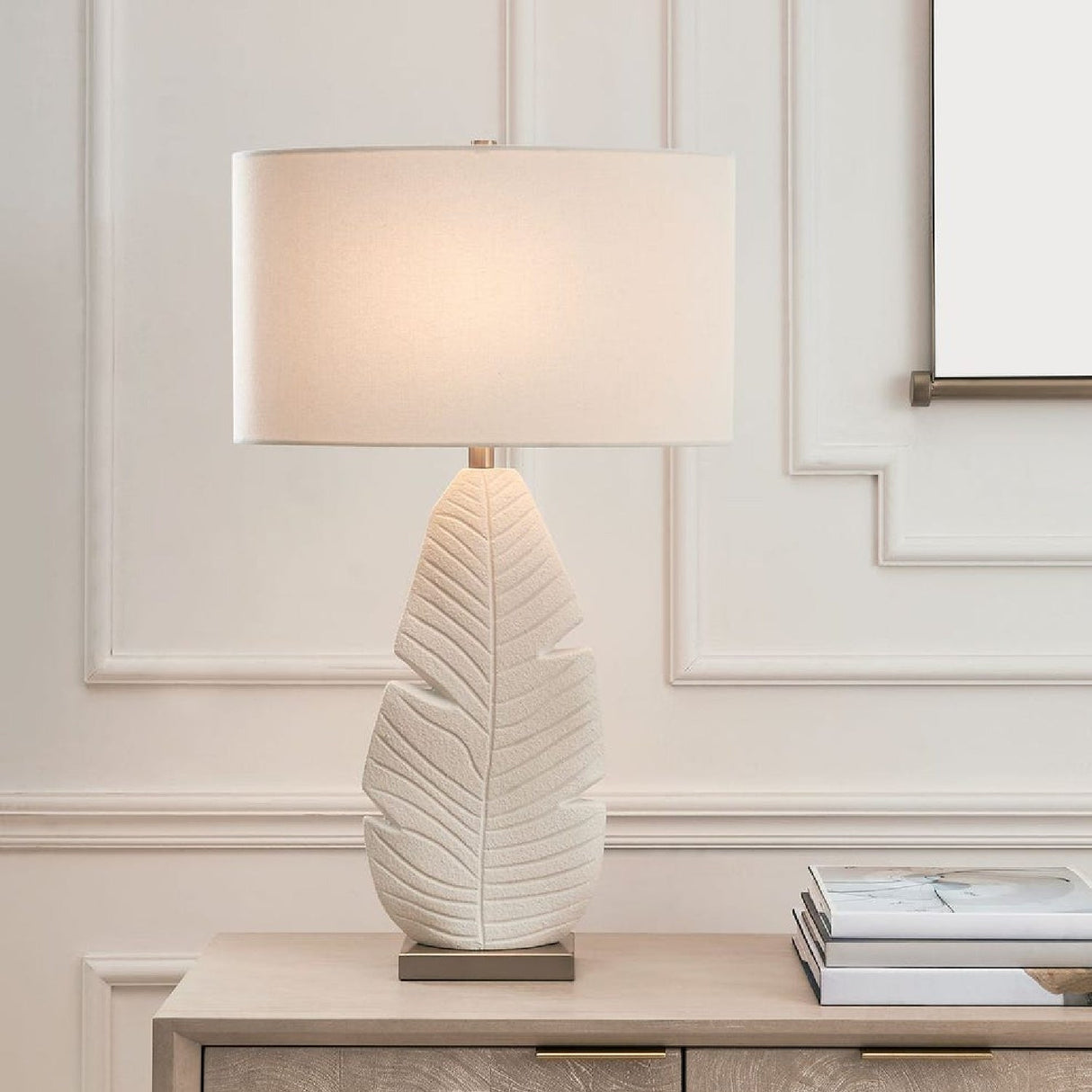 Modern European furniture - Matte White Ceramic Table Lamp by Uttermost Palm Leaf - www.oroa.com
