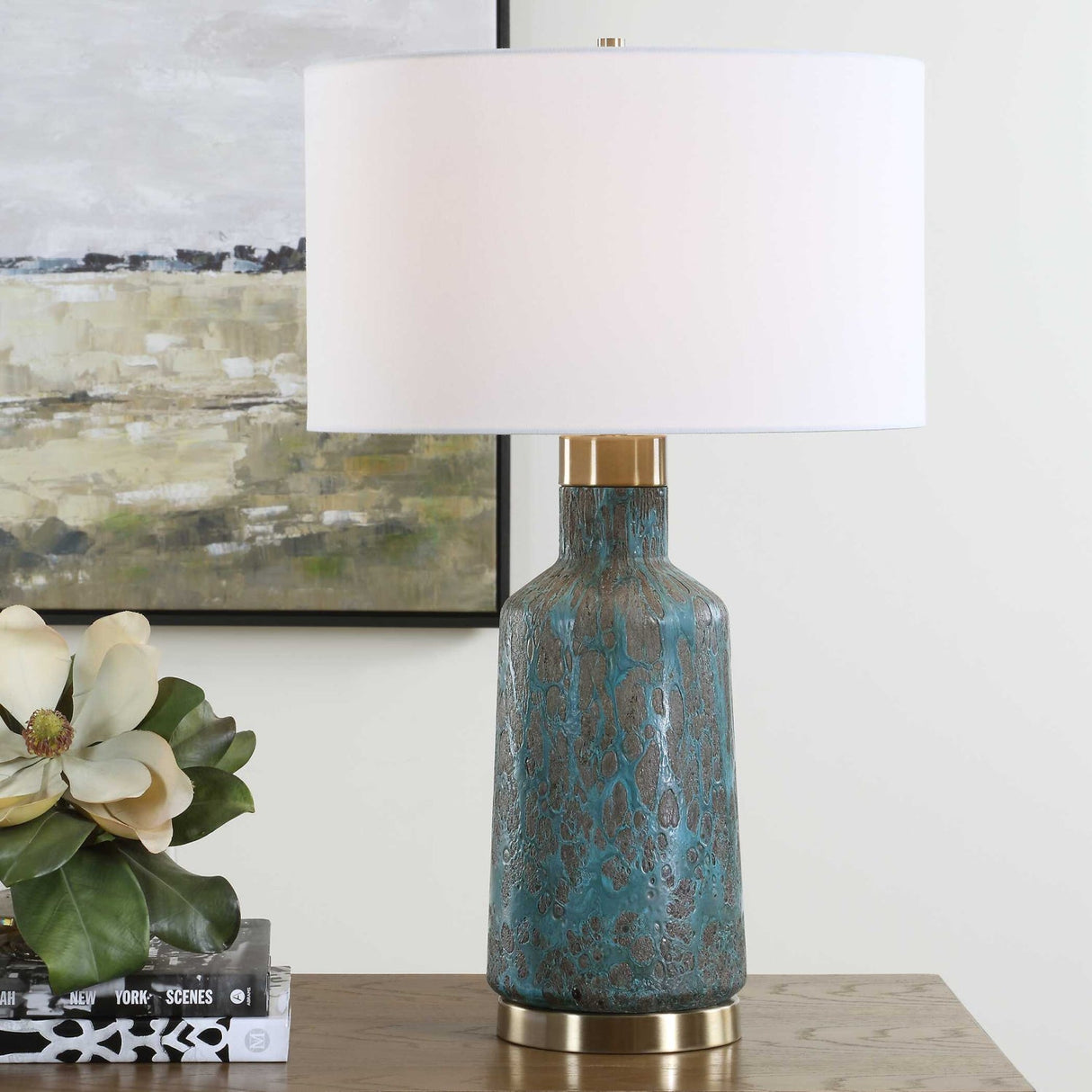 Crackled Teal Glass Table Lamp by Uttermost Dauphine, alternate view 2