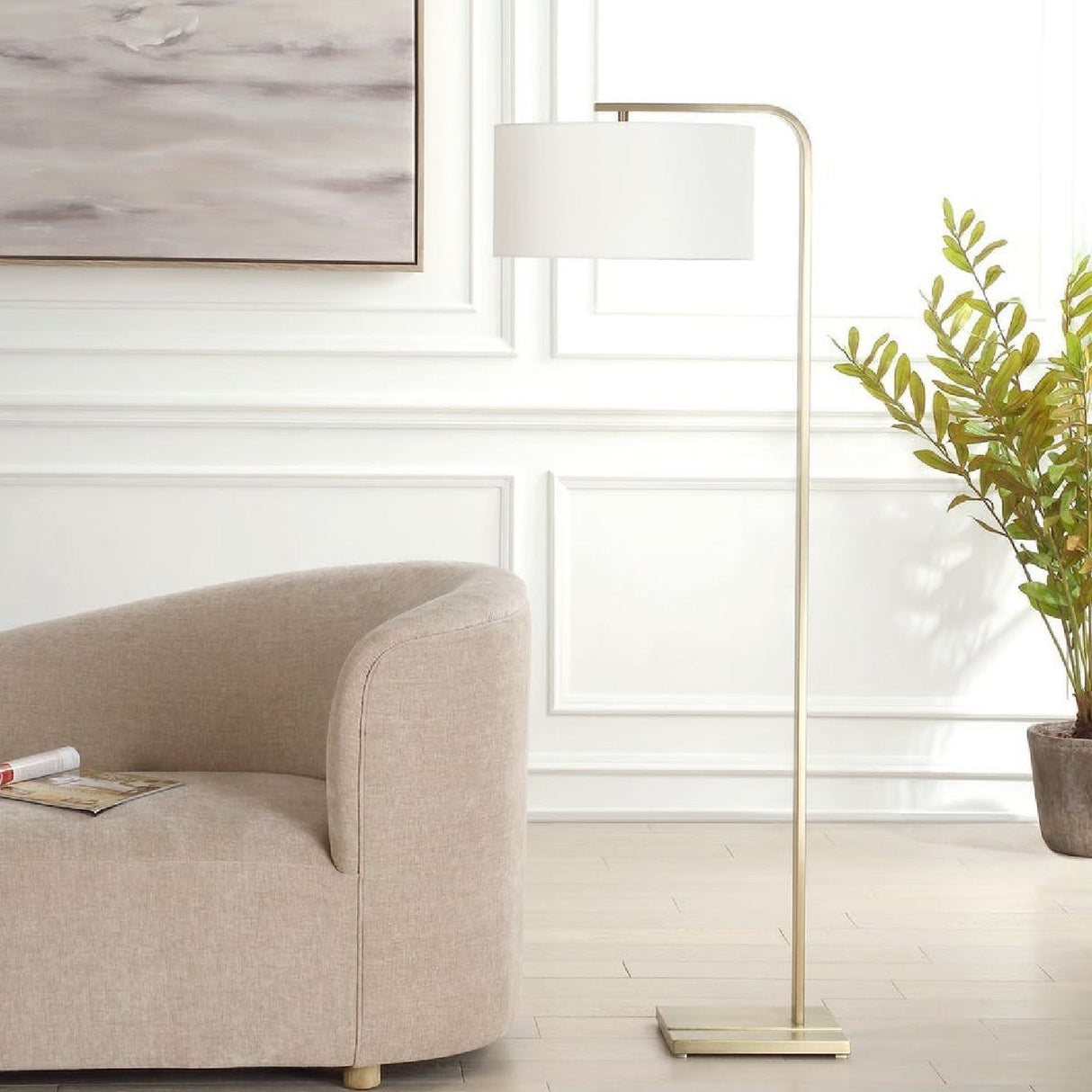 Curved Antique Brass Floor Lamp by Uttermost Laight, alternate view 2