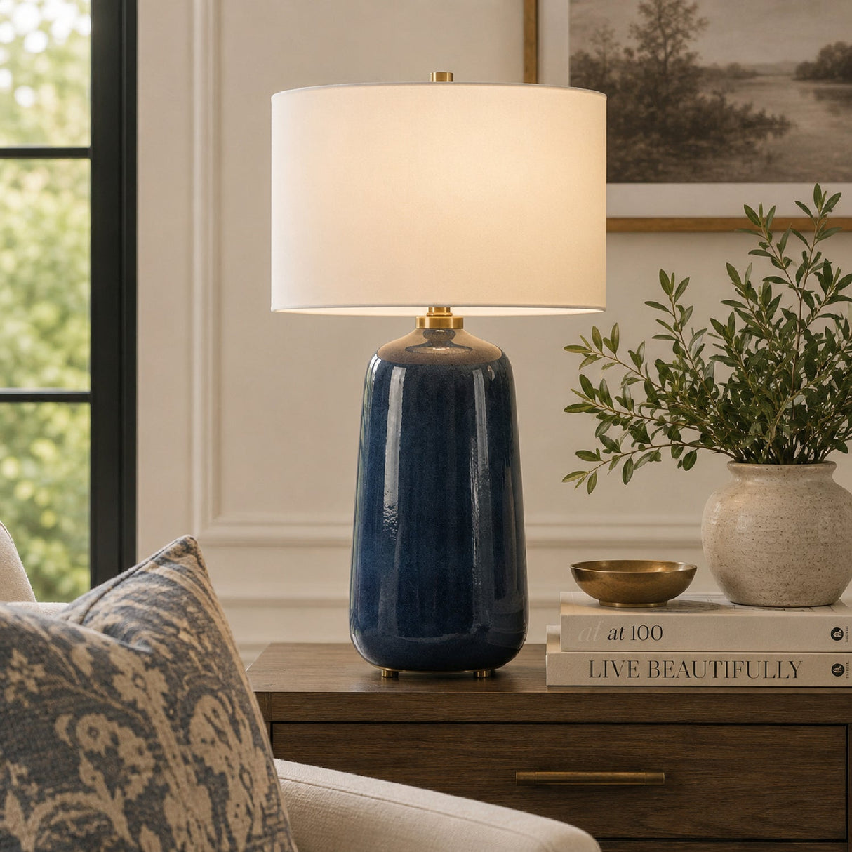 Modern European furniture - Blue Glazed Ceramic Table Lamp by Uttermost Brae - www.oroa.com