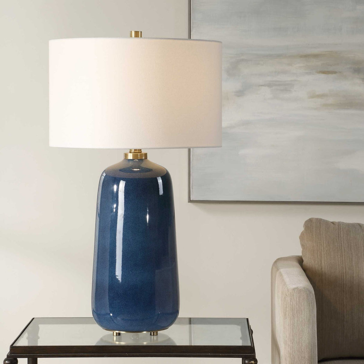 Modern European furniture - Blue Glazed Ceramic Table Lamp by Uttermost Brae - www.oroa.com