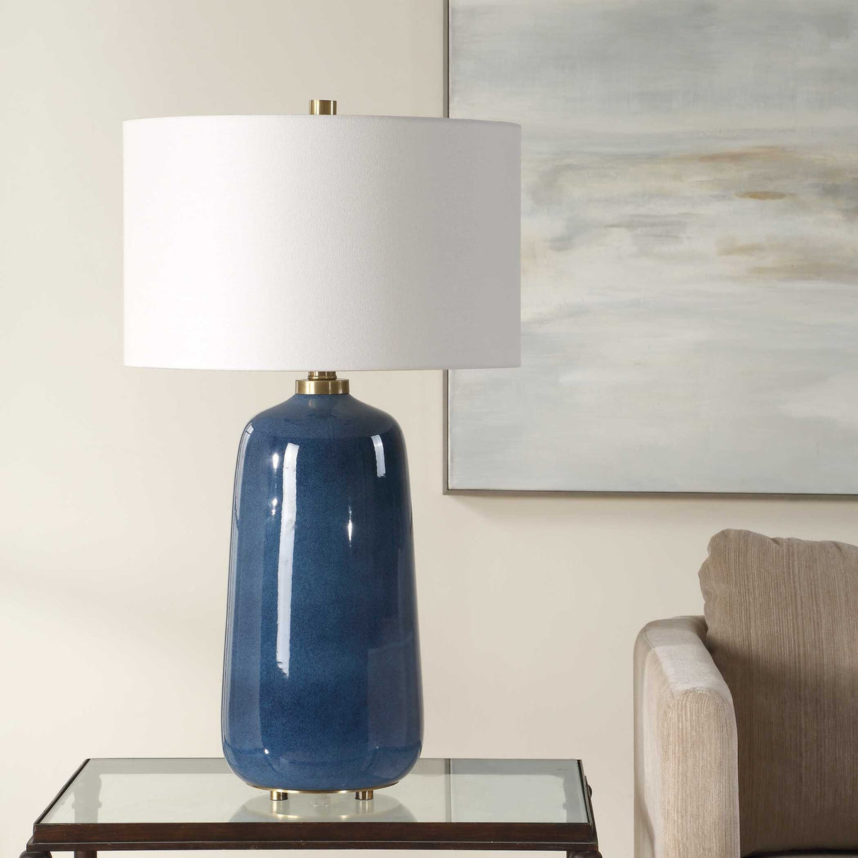 Modern European furniture - Blue Glazed Ceramic Table Lamp by Uttermost Brae - www.oroa.com