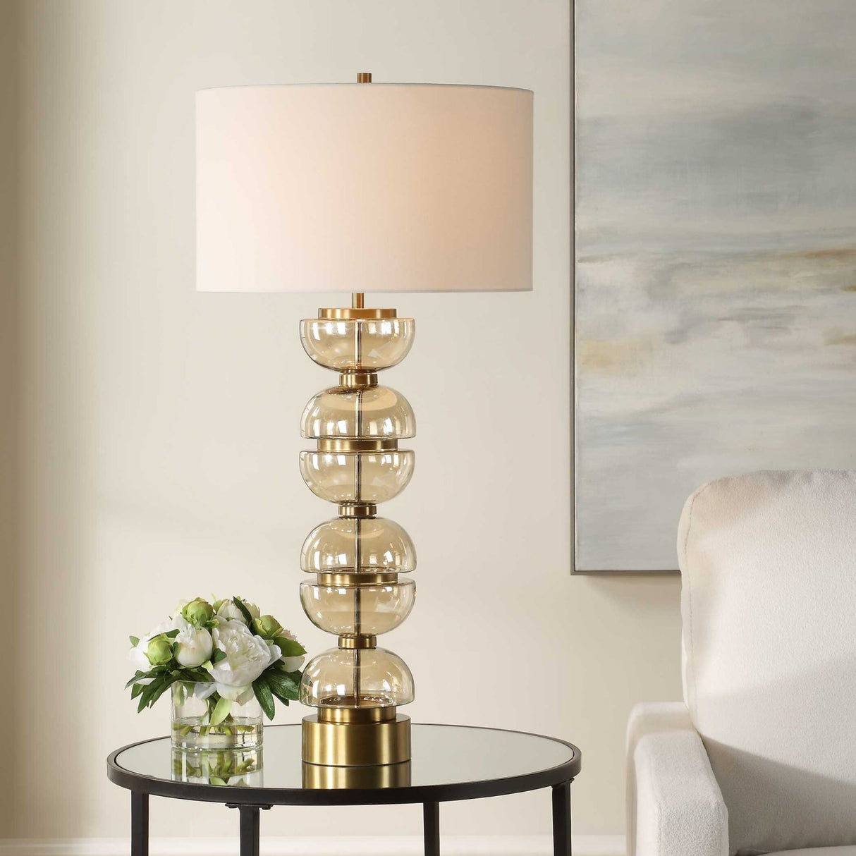 Modern European furniture - Stacked Amber Glass Table Lamp - www.oroa.com