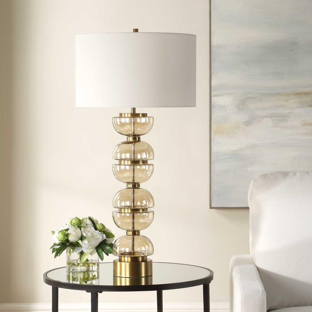 Modern European furniture - Stacked Amber Glass Table Lamp - www.oroa.com