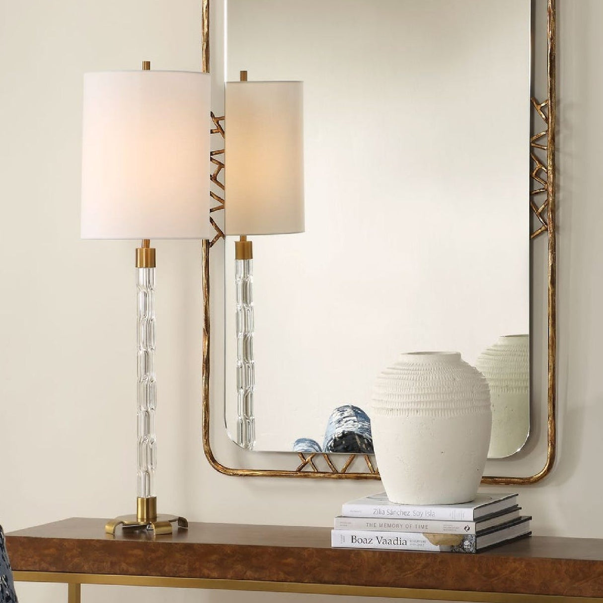 Embossed Crystal Column Buffet Lamp by Uttermost York, alternate view 2