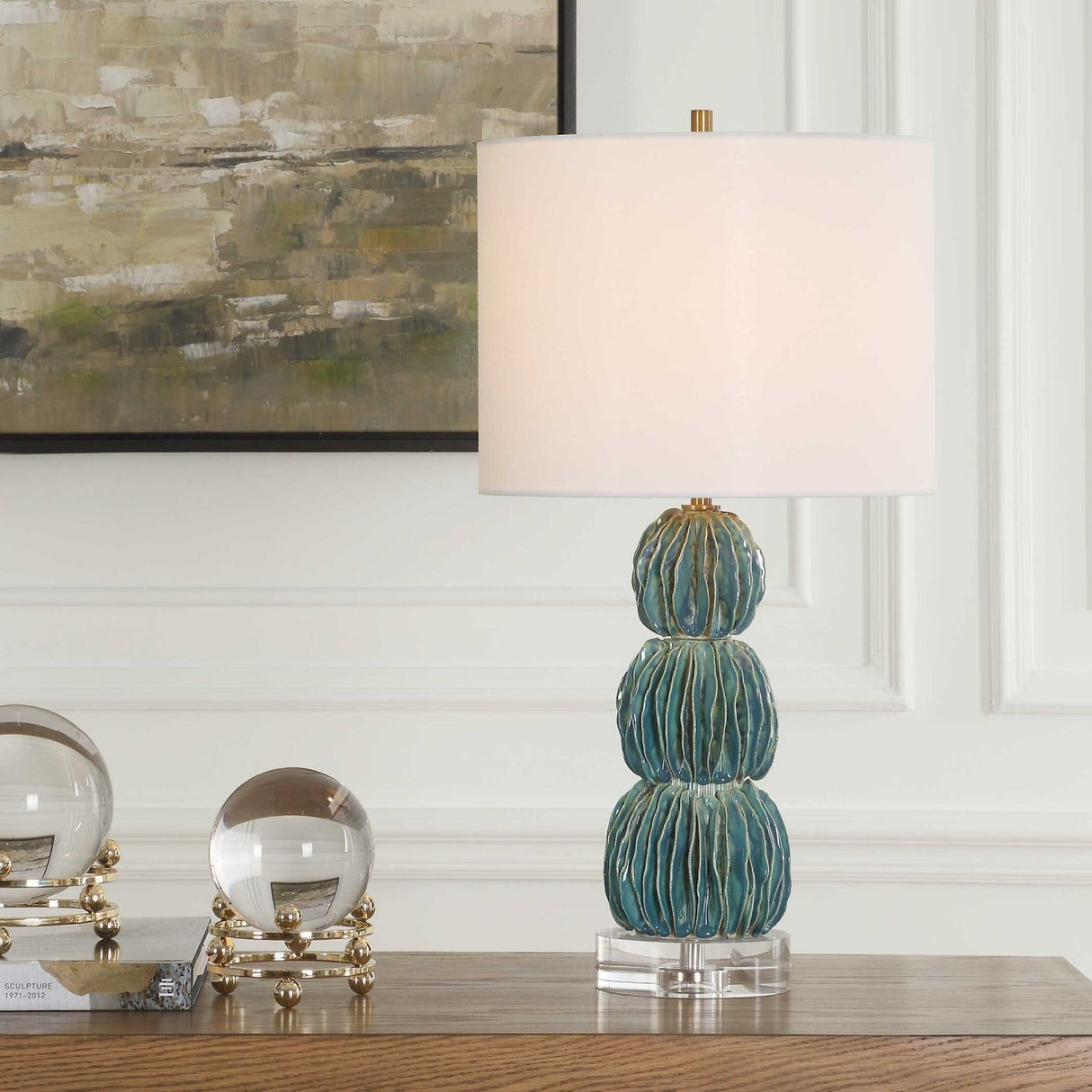 Stacked Teal Ceramic Table Lamp by Uttermost Bonaire, alternate view 2