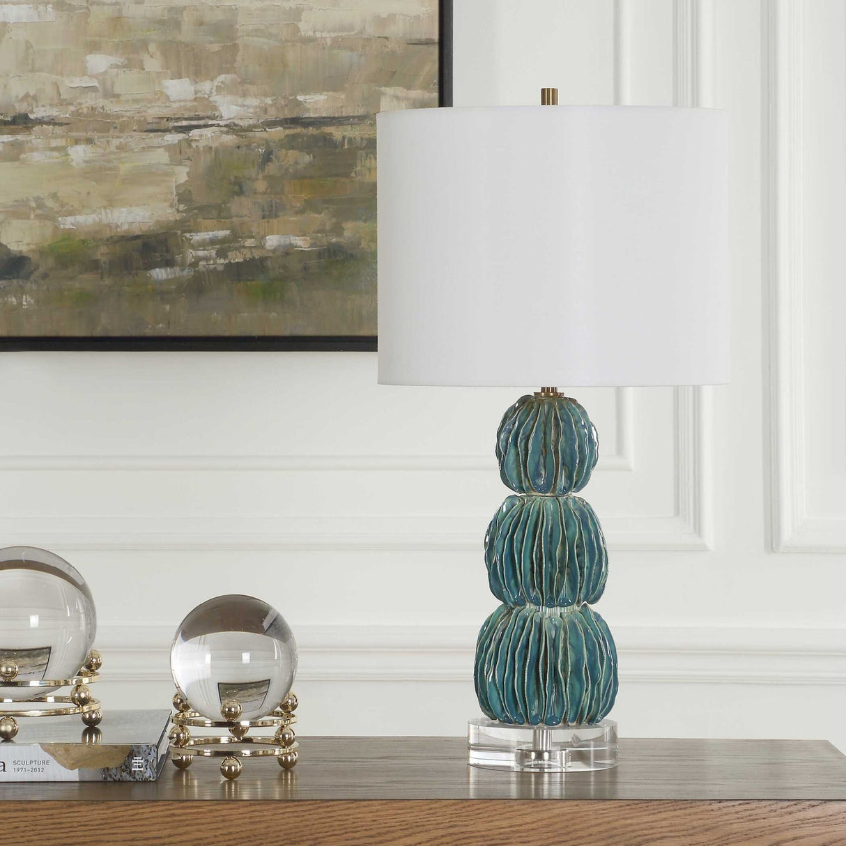 Stacked Teal Ceramic Table Lamp by Uttermost Bonaire, alternate view 6